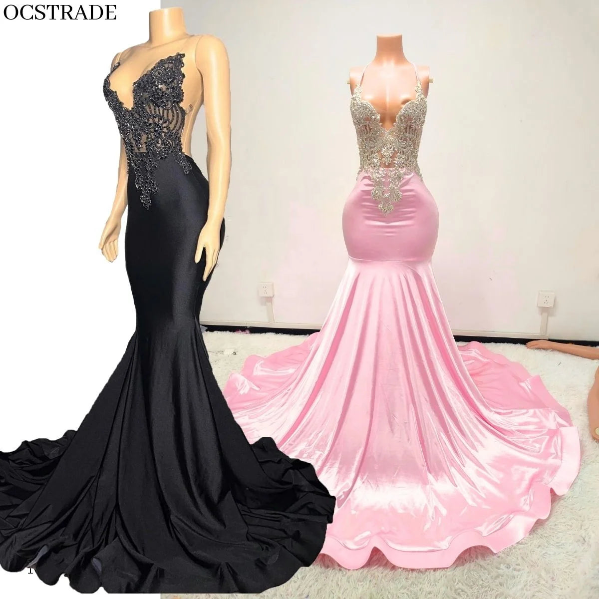 Ocstrade Hand Made Rhinestone Black Prom Party Dresses 2025 Ball Gown Backless Low Cut Prom Dresses for Black Girls Floor-Length