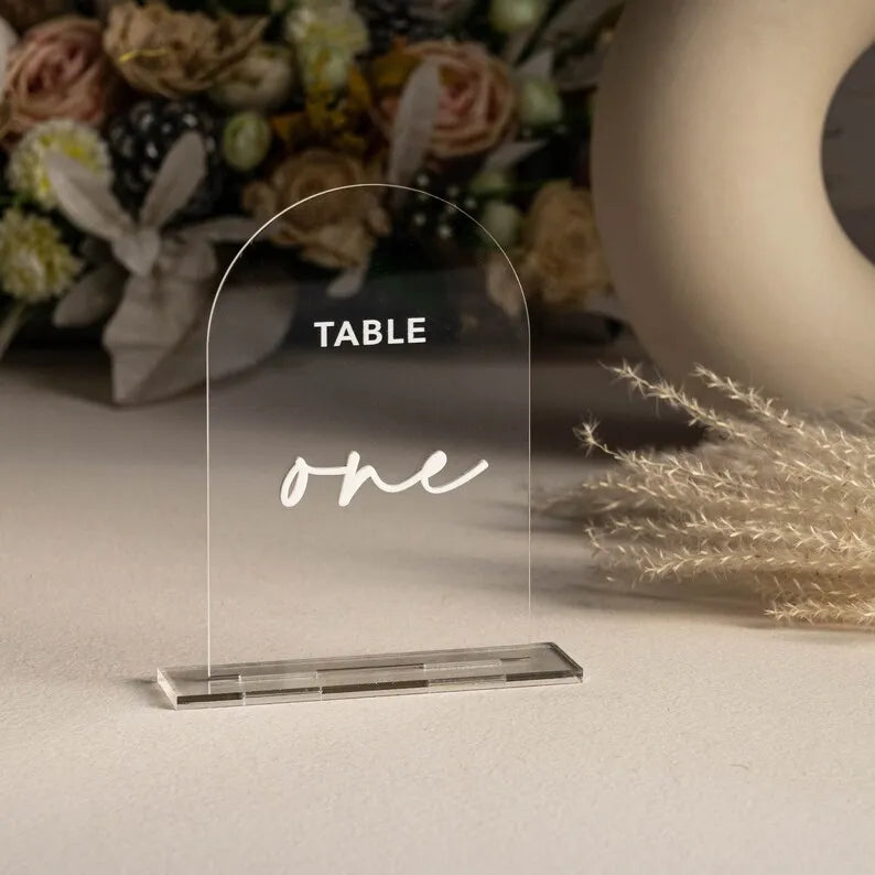 5*7 Black Frosted Gold White clear Arch Acrylic Custom Wholesale Sheets Table Number Sign Wedding Place Card Holder