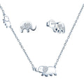 925 Sterling Silver Necklace Stud Earrings Cute Elephant Jewelry Set