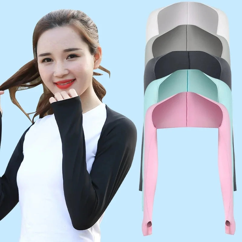 Comfortable Ultra-thin Sun Protection Anti UV Ice Silk Long Gloves Cooling Shawl Arm Sleeve