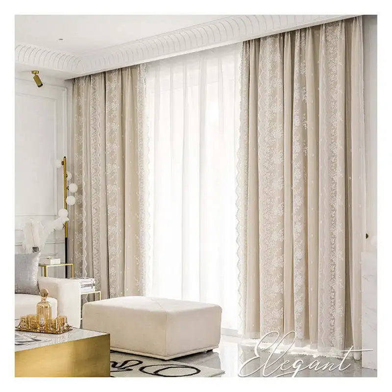 Innermor Customization Ivory Modern Luxury Floral Pattern Grommet Blackout Cloth Cortinas Curtains for Living Room Bedroom