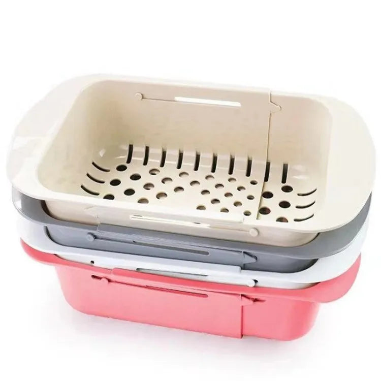 HelloWorld Foldable Fruit Vegetable Washing Basket Strainer Portable Plastic Colander Kitchen Tools Collapsible Sink Drainer