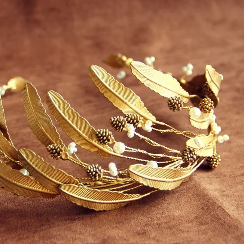 Handmade Bridal Wedding Hair Accessories Gold Metal Leaves Tiara Bride Headband Hairpins Clips Forehead Hair Jewelry