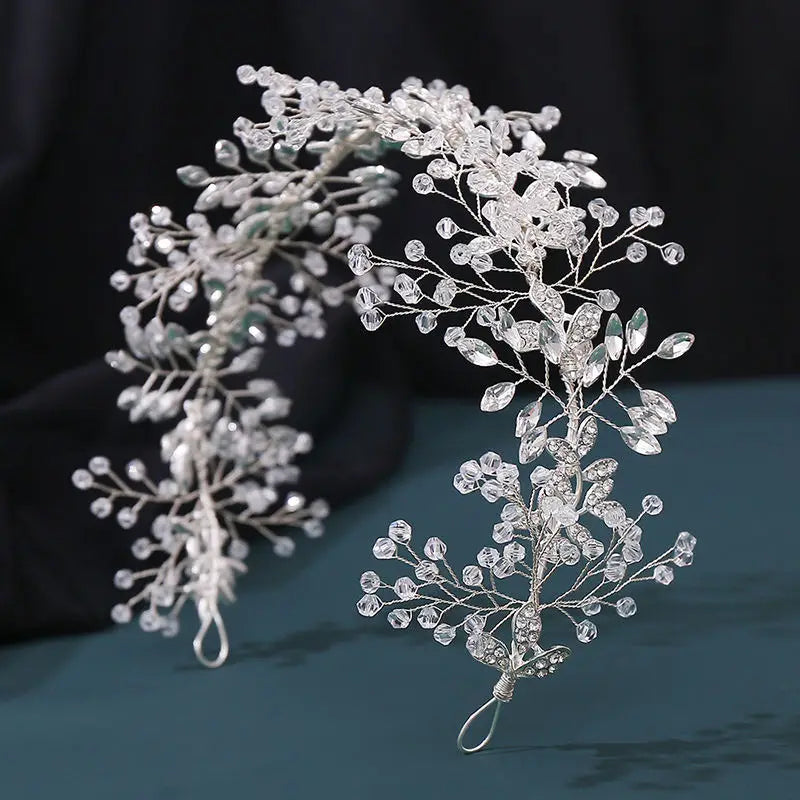 Rhinestone Crystal Handmade Crown for Queen Luxury Glisten Bridal Vines Flower Tiara Mariage Intersect Leaf Beauty Pageant Crown