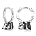 925 Sterling Silver Panda Dolphin Hoop Earrings - Platinum Zircon Huggie Design Lightweight Adjustable Animal Jewelry for Women