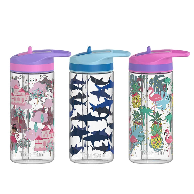 Thermal Printing 420ml Kids School Student Sports Cartoon Drinking Bottle with Filp Straw Lid