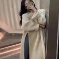 Wholesale Custom Logo Women's Autumn and Winter Casual Sweater Solid Knitted Pullover with New Lazy Style Long Split Tops