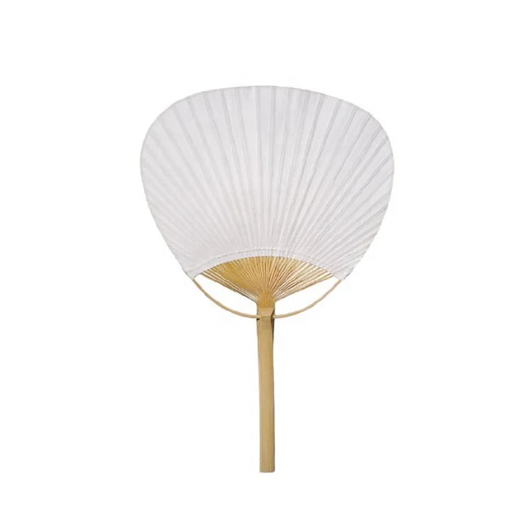 Japanese Vintage White Round Paddle Hand Fan Bamboo Handheld Fan for Personal Decoration