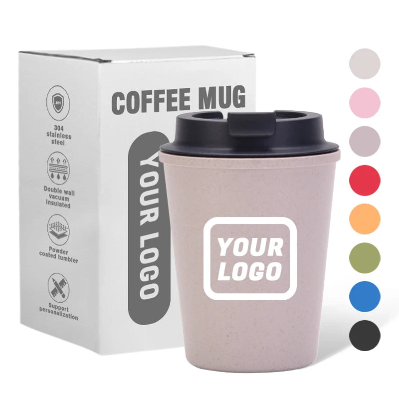 Environmentalism 350ml 12oz Double Wall Wheat Straw Coffee Cup Portable Car Cup Mug With Flip Lid for Direct Drinking