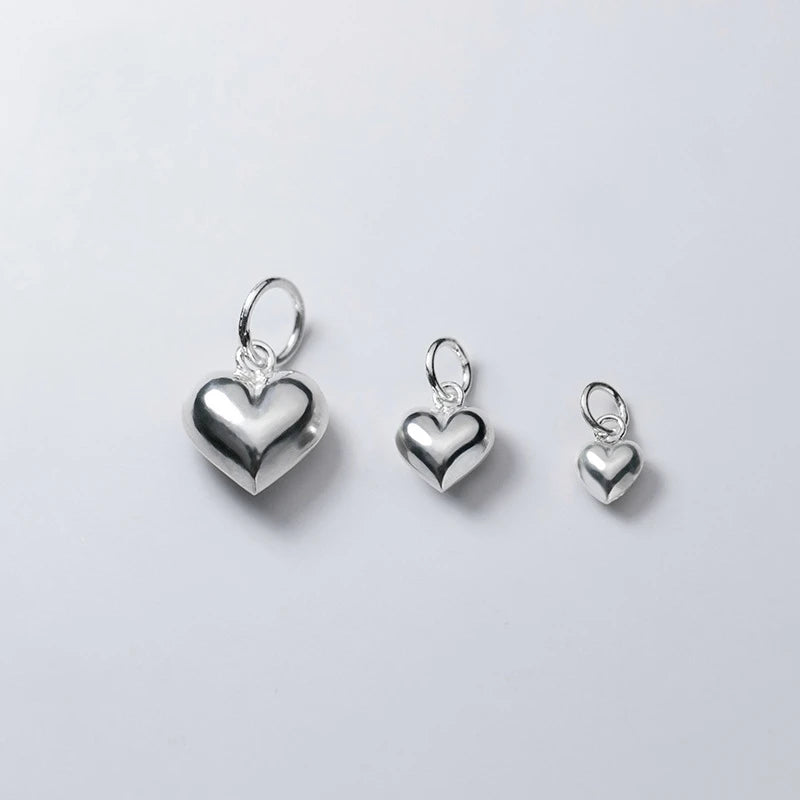 Vintage 925 Silver Smooth love Heart Pendants Necklace for Jewelry Making