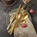 Old Fashion Laser Engraved Back to School Matte Gold Stainless Steel 18/10 Flatware Vintage Cutlery Set