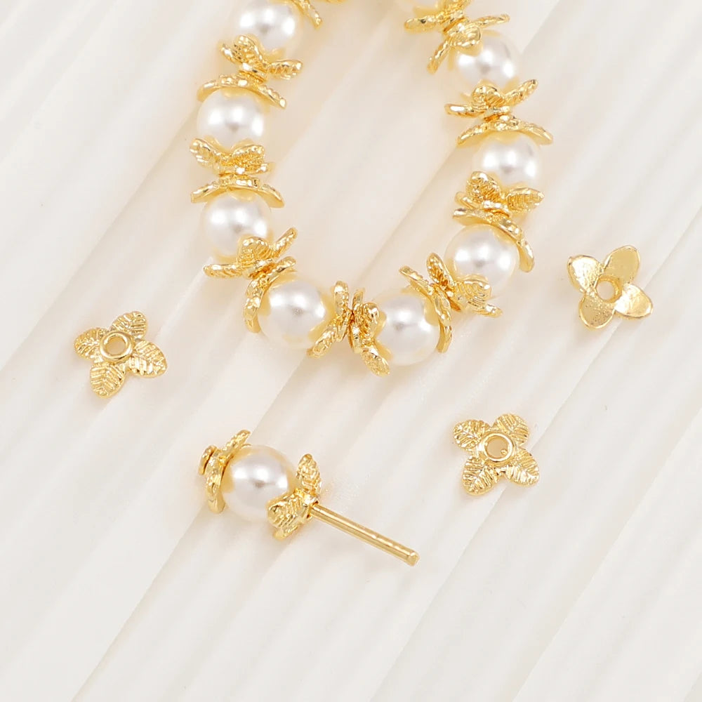 Bead Caps 18k Gold Plated Wholesale Supply for Jewelry Making Four Leaf Clover Bead Caps for Jewelry Making