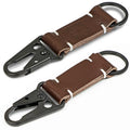 Custom Logo Handmade Stitching Full Grain Leather Tactical Keyring Eco Friendly Vegetable Tanned Leather Keychain With Clip Hook