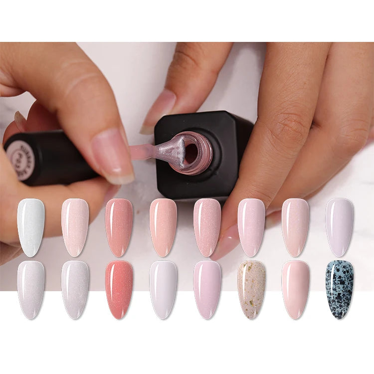 Ruisen Vegan Hema Free Cheap Nude Glitter Gel Nail Polish Rubber Base Coat High Pigment for Beauty Salon