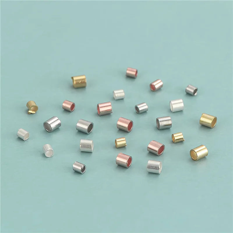 Gold Rose Gold Plated 925 Sterling Silver 1.5mm 2mm Round Tube Crimp Beads for Bracelets Jewelry Making
