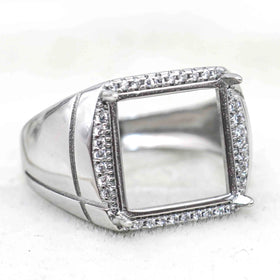 Sterling Silver 13*13mm Semi Mount Men's Ring Frame Empty Blank Claw Setting S925 Base Holder Without Center Stone for DIY Inlay