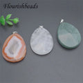 Silver Plated Natural Gemstone Healing Crystal Agate Natural Stone Big Size Heart Pendant for DIY Woman Man Necklace Making