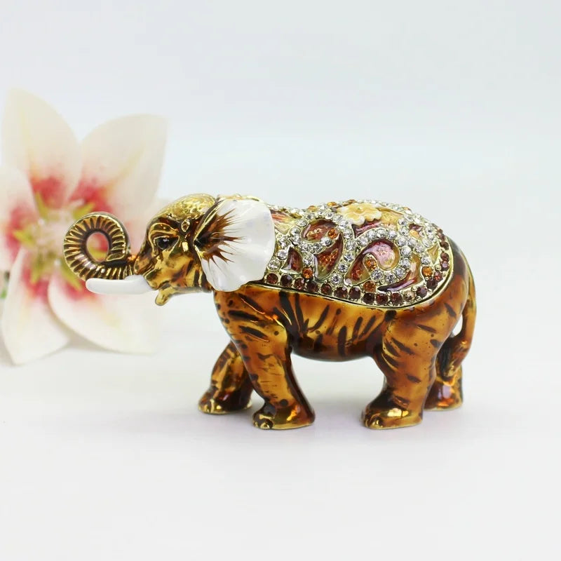SHINNYGIFTS Metal Craft Pewter Enamel Elephant Trinket Box Feng Shui Polished Jewelry Gift Box for Home Decoration Made Thailand
