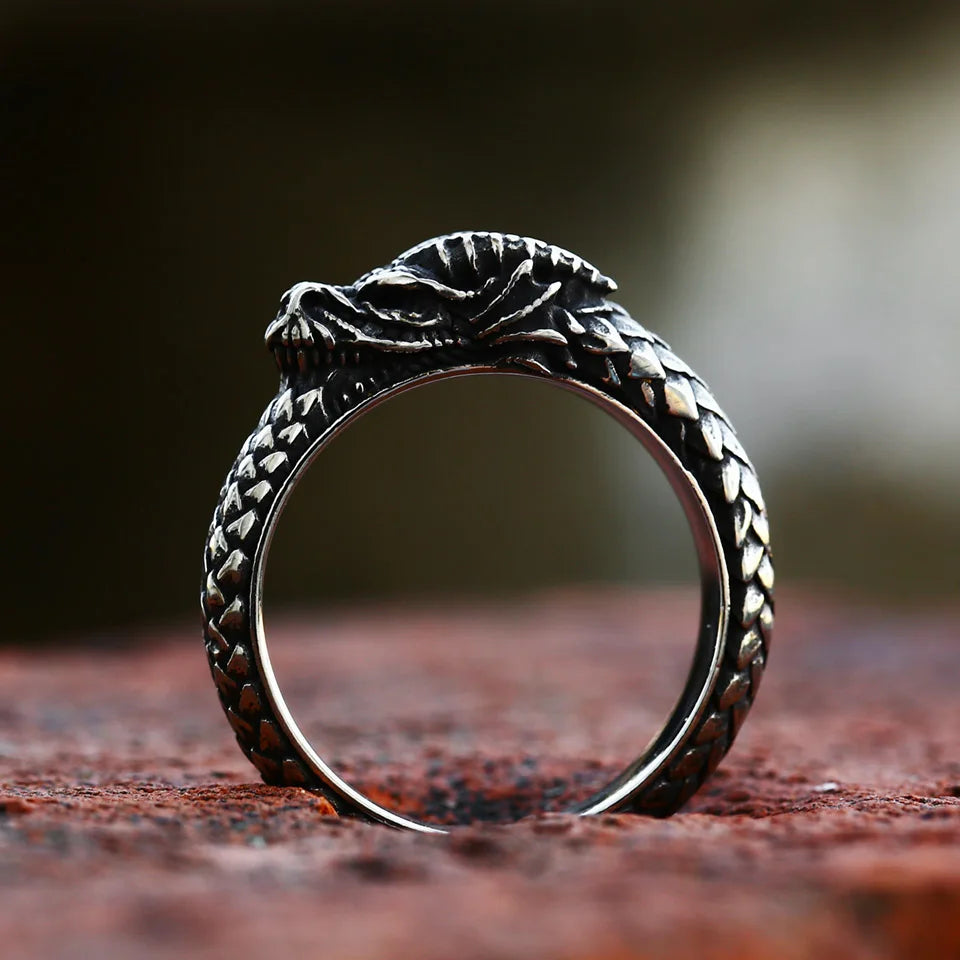 SS8-1134R 2023 New Design Stainless Steel Dragon Ring Round Dragon Scale Ring Punk Gothic Jewelry Gift Wholesale