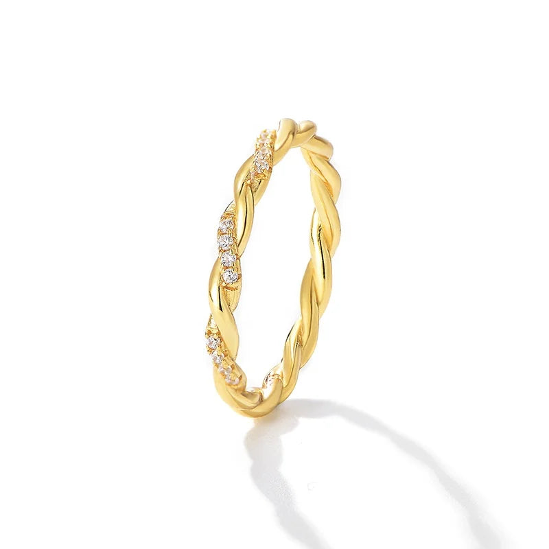Vintage Simple 925 Sterling Silver Fashion Twist Lines Rope Clear Zirconia Accessories Ring Jewelry