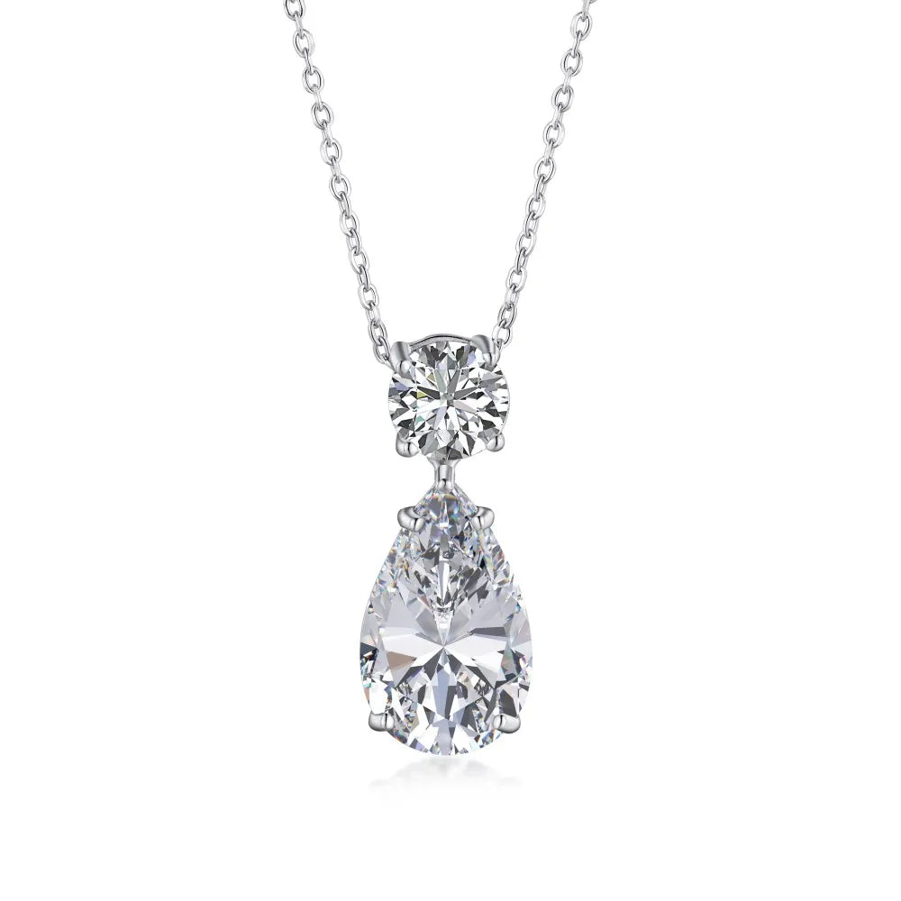 Dylam Luxurious Fine Jewelry Women Rhodium Plated 925 Sterling Silver Circle Teardrop 5A CZ Cubic Zirconia Pendant Necklace