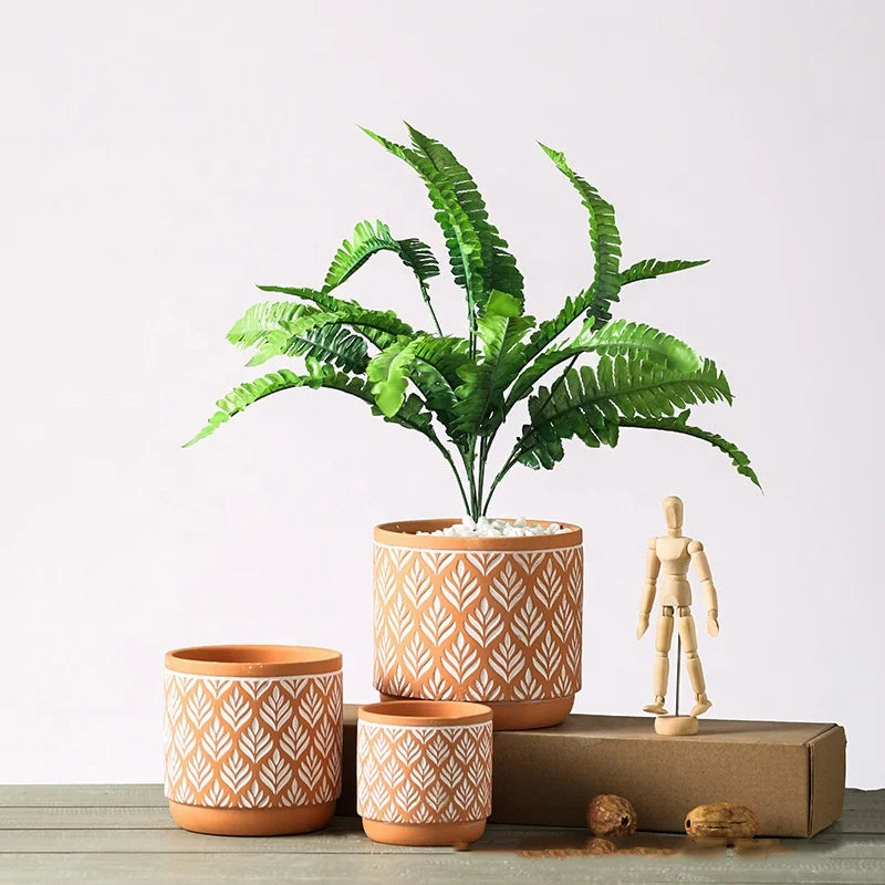 New Custom Wholesale Outdoor Garden Round Cylinder Terracotta Ceramic Succulent Planter Plant Flower Pots