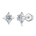 Simple 925 Sterling Silver Four-Pointed Star Stud Earrings 0.1 Carat Sparkling Moissanite Fine Jewelry for Women