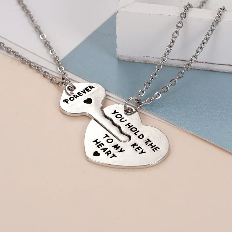 You Hold the Key to My Heart Forever a Pair Couple Jewelry Stainless Steel Pendant Necklaces