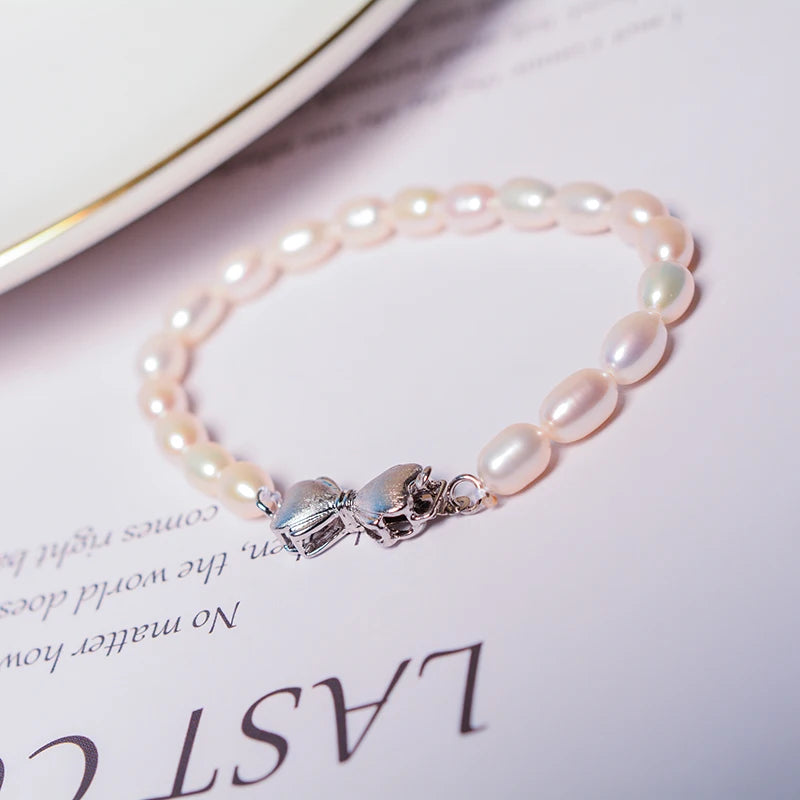 Fashion Design Gold Plated Clasp White Rice Adjustable Bracelet Natural Freshwater Pearl Bracelet