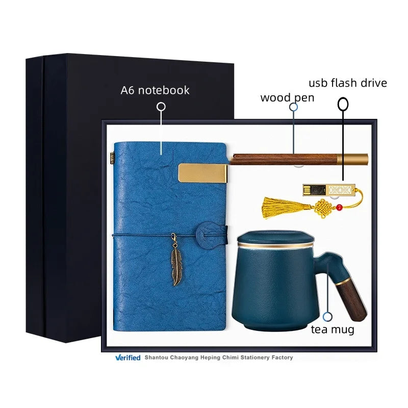 Gift Set A6 Notebook Wood Pen Usb Flash Drive Office Mugs Birthdays Christmas Thanksgiving Gift