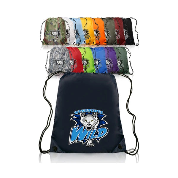 Wholesale Promotional Colorful Dot Custom Logo Sublimation Printed Classic 210D Polyester Handled Sports Gym Backpack String