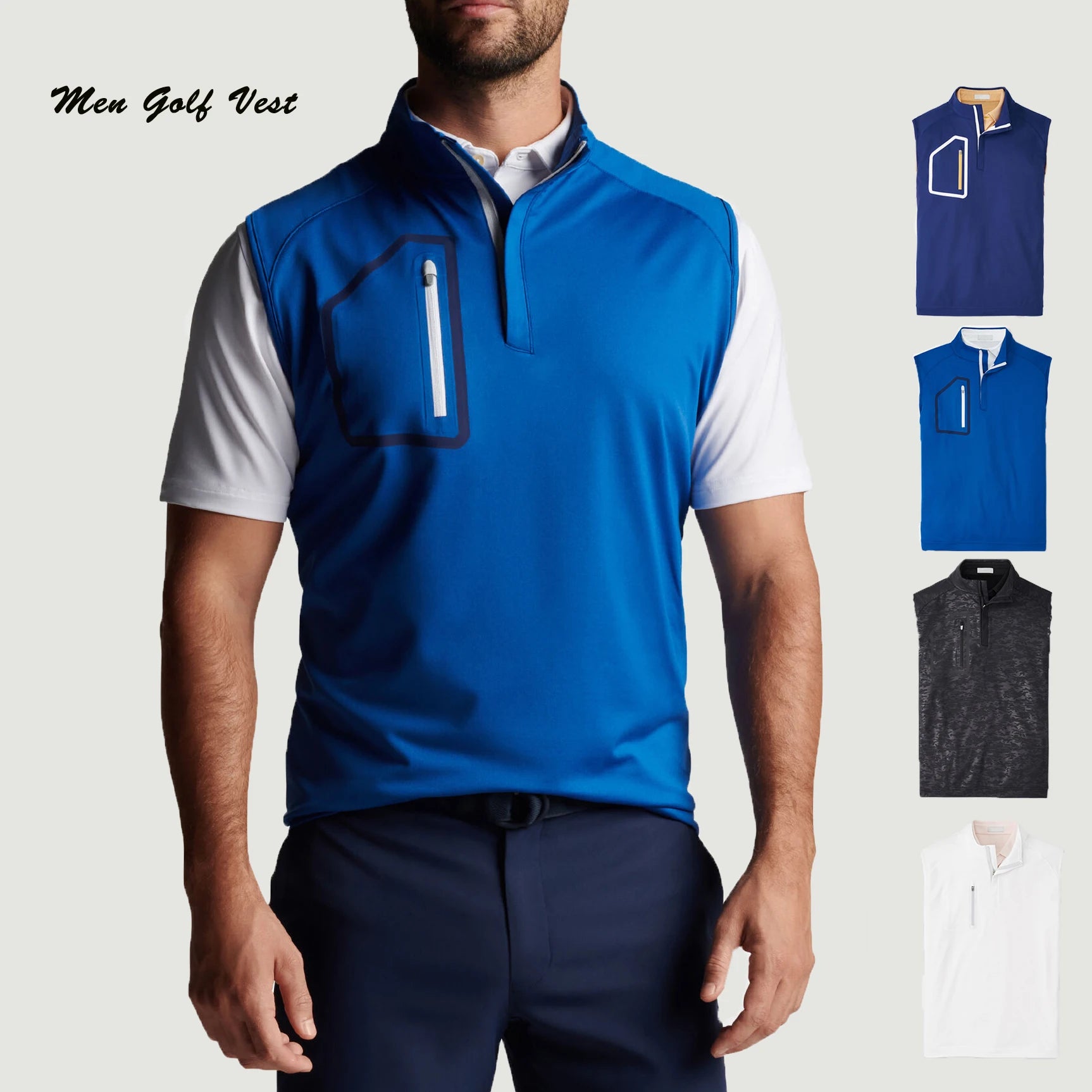 Custom 100% Polyester Mens Quarter 1/4 Zip Utility Sleeveless Lightweight Functional Golf Sports Vest