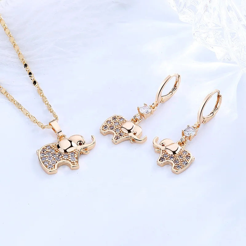 Simple Casual Animal Collection  Fashion Trend Elephant 18K Gold Plated Cubic Zirconia Woman Jewelry Kids Sets