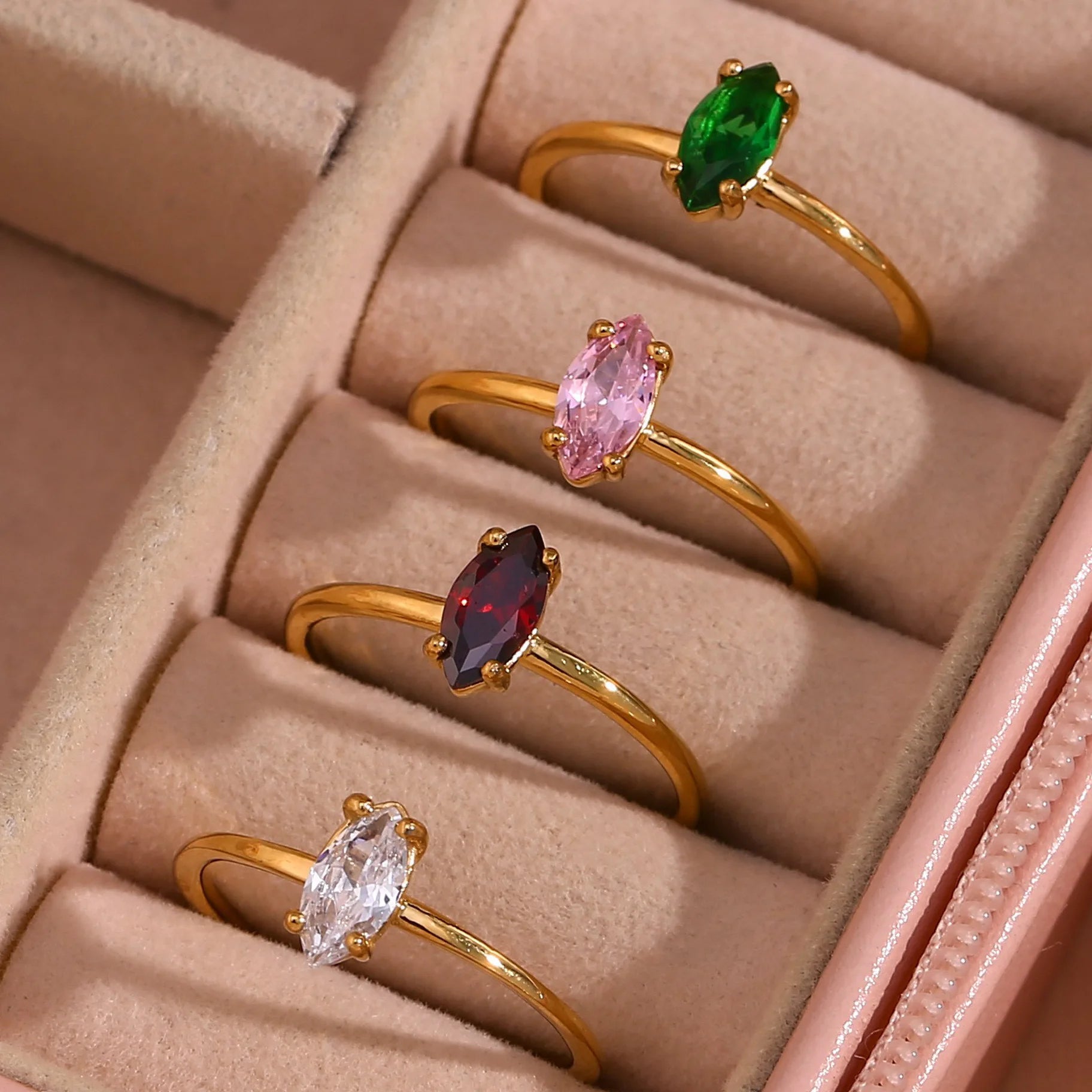 Fashion Luxury Colorful Zircon Open Finger Rings Vintage 18K Gold Plated Stainless Steel Rings Jewelry