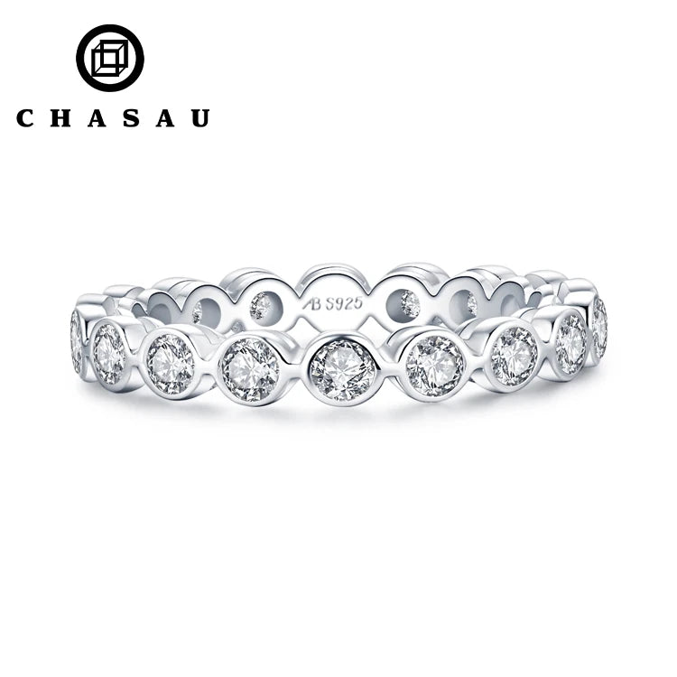 Anniversary Jewelry Round Cut Bezel Setting 2.6mm Cubic Zircon 925 Sterling Silver Eternity Band Tennis Ring for Men Women