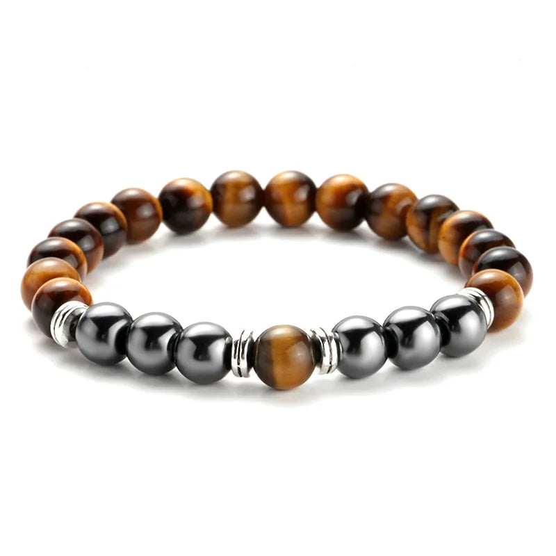 8mm Natural Crystal Stone Silver Spacer Charm Precious Healing Yoga Stretch Bracelet Bead Bracelet