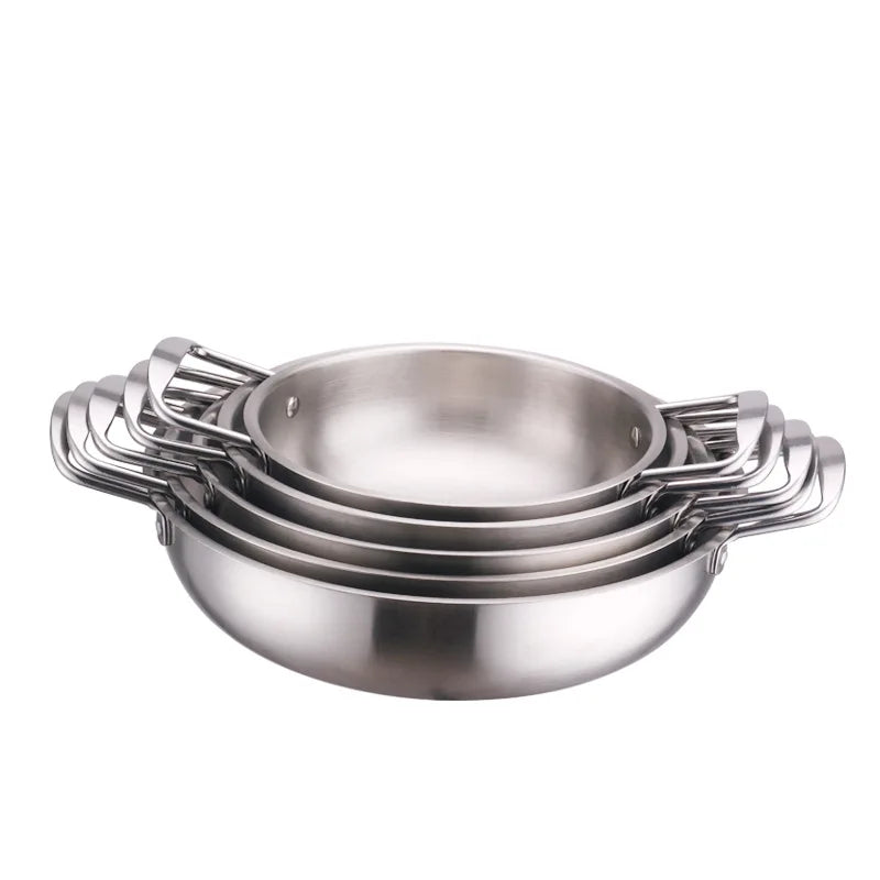 Seadfood Paella Pans Golden Cooking Non Stick Stainless Steel Double Ear Korean Handle Pot Frying Pan