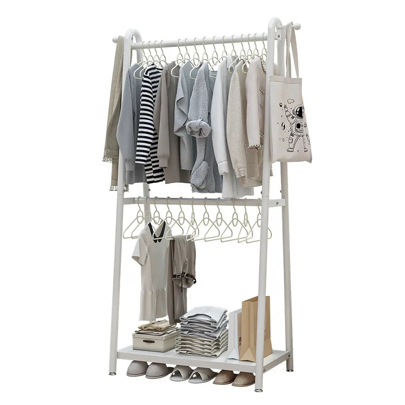 Modern Durable Iron Indoor Clothes Rack Easy Assembly Movable for Hanging Clothes Floor Ceiling Multifunction for Bedroom Use
