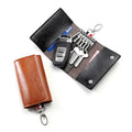 Pofeis Vintage Leather Key Case & Wallet with Keychain Solid Texture Car Interior Accessories ID Card Holder