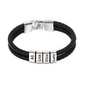 Custom Name Braided 2-Layer Leather Cord Bracelet Personalized Men's Stainless Steel and Leather Fashion Cuff Bracelets