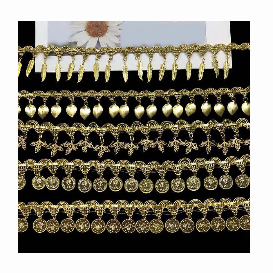 Diy Garment Sewing Textile Accessories Lace Fabric Gold Metal Pendant Plate Tassel Fringe Braided Trimming Costume Hat Lace Trim