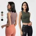 High Round Neck Short Yoga Vest Side Drawstring Yoga Crop Top Sportswear Women