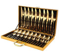 Modern Titanium PVD Gold Plated Flatware 12/16/24/36 Pcs Fork Spoon Knife Cutlery Set with Wooden Case