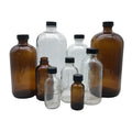 15ml 30ml 60ml 120ml 250ml 500ml 1000ml Clear or Amber Round Glass Boston Bottles with Black Plastic Cap