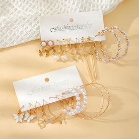 Pearl Stud Set Personality Exaggerated Serpentine Butterfly Pendant Large Circle Earrings Female Wholesale