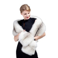 MWFur Fashion Fox Fur Stole Wrap with Pockets Winter Fur Shawl for Lady
