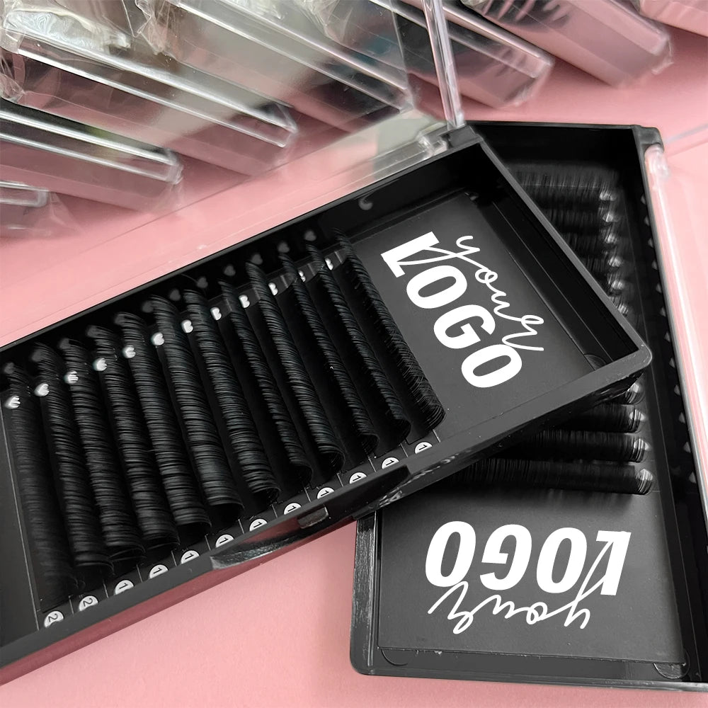 Premium Russian Velvet Cashmere Matte Black Lash Trays and Extensions Volume Custom Logo Wholesale