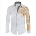 Men's Long-sleeved White Shirt Business Printed Long-sleeved Shirt With Gold Stamping