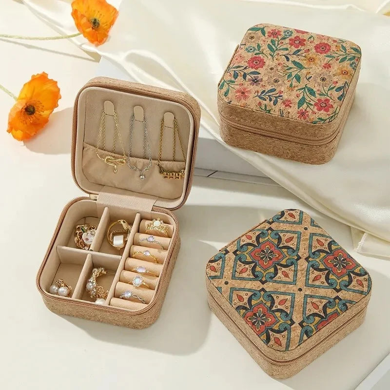 Original Design Cork Wood Jewelry Case Portable Eco Friendly Necklace Rings Earring Storage Box