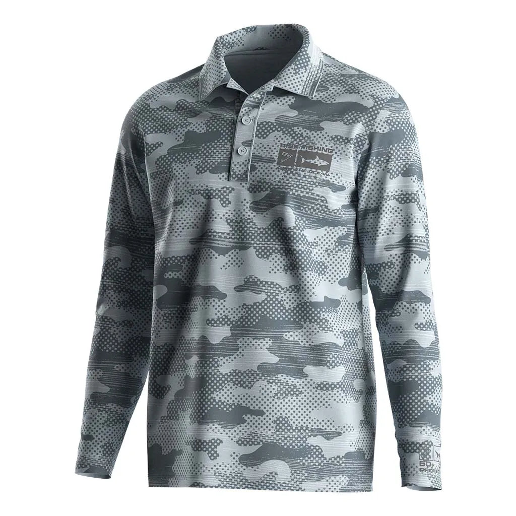 Men's White Camo Long Sleeve Tactical Shirts Fishing Polo Fishing Shirt  Golf Polo Durable Quick-Dry UV Protect